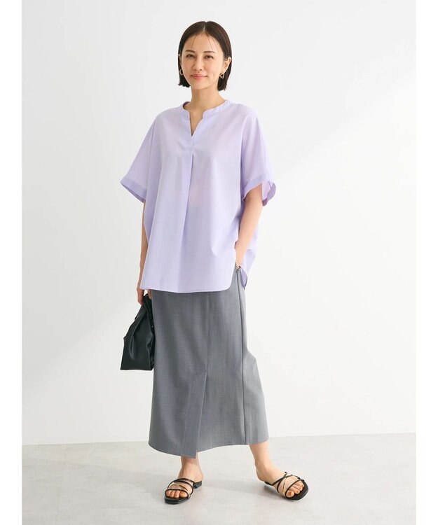 Green Parks 綿麻混フレンチスリーブスキッパーシャツ Lilac