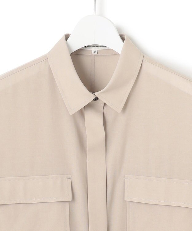 23区 【洗える】ライトシアーマットクロス ミリタリーディティール シャツ ベージュ系