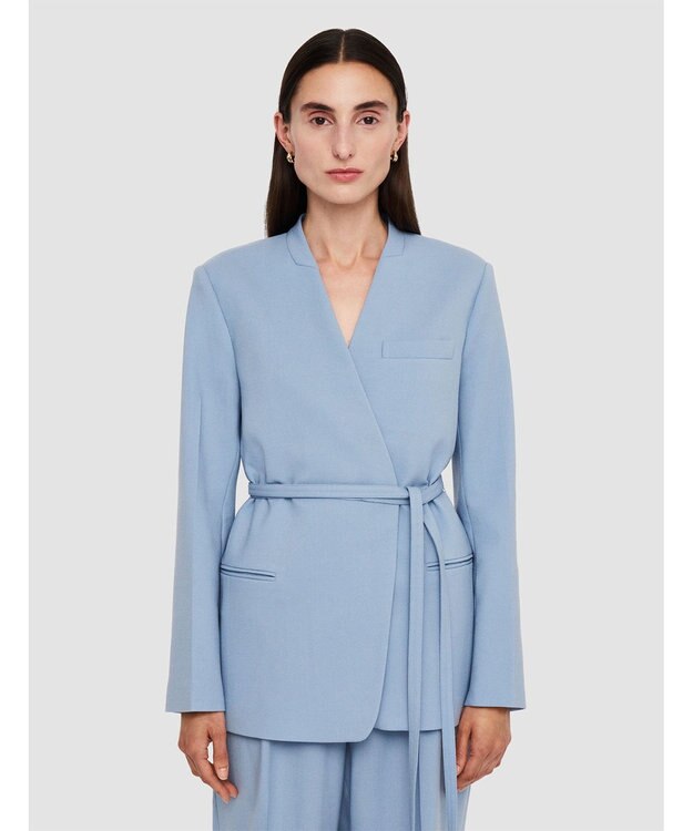 JOSEPH テーラリングクレープ　ノーカラージャケット Faded Sky