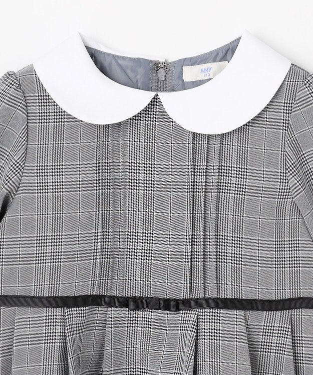 ANY KIDS 襟付き リボン 長袖ワンピース グレンチェック