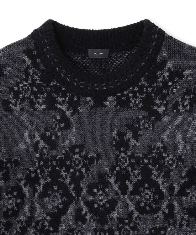 JOSEPH HOMME オーナメントブークレ　クルーネックニット ブラック系