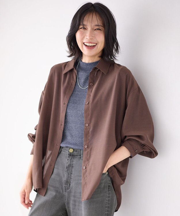 ANY L 【洗濯機可】シアーシャツ ブラウン