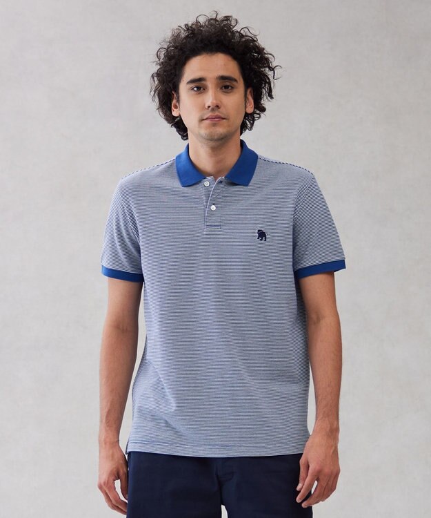 J.PRESS MEN 【大人気】アメリカンコットン鹿の子ボーダー バックブルポロシャツ ブルー系1