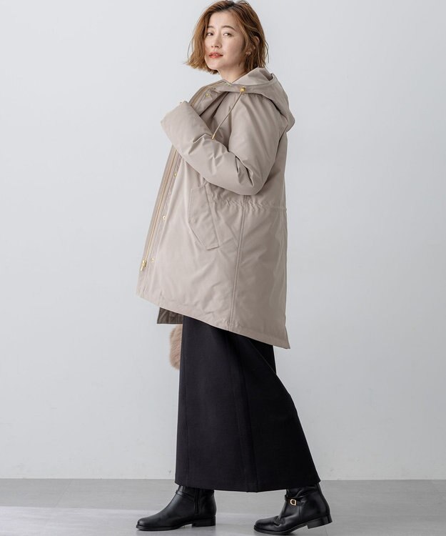 23区 L 【一部店舗限定/滝沢眞規子さん着用/撥水加工】ミリタリー フーデット ダウンコート ベージュ系