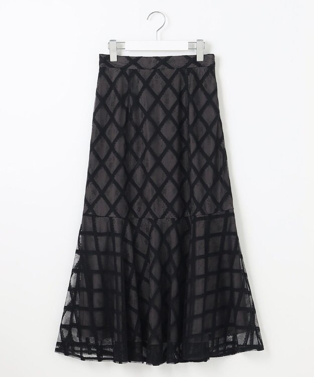 Feroux 【洗える】シアーチェック マーメイド スカート ブラック系2