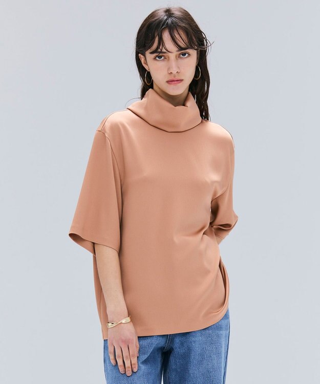 BEIGE， 【洗える・Precious 11月号掲載】LLOYD / ハンマーサテンロールカラー半袖ブラウス Coral