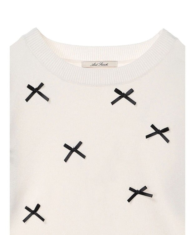 Green Parks ・ＡＮＤ　ＳＥＡＲＣＨ　メニーリボン５分袖ニット Off White