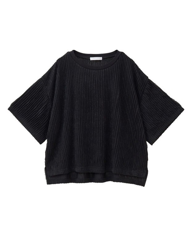 Green Parks ５分袖フリルカットプルオーバー Black