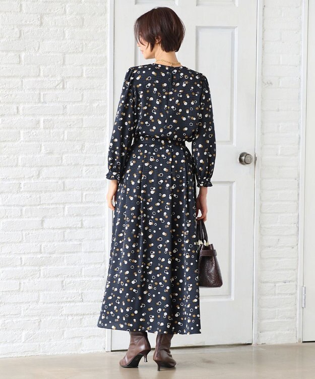 自由区 【セットアップ対応・洗える】ドットプリント スカート ネイビーベース