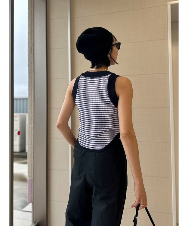 Green Parks デザインヘム配色ニットタンクトップ Blue