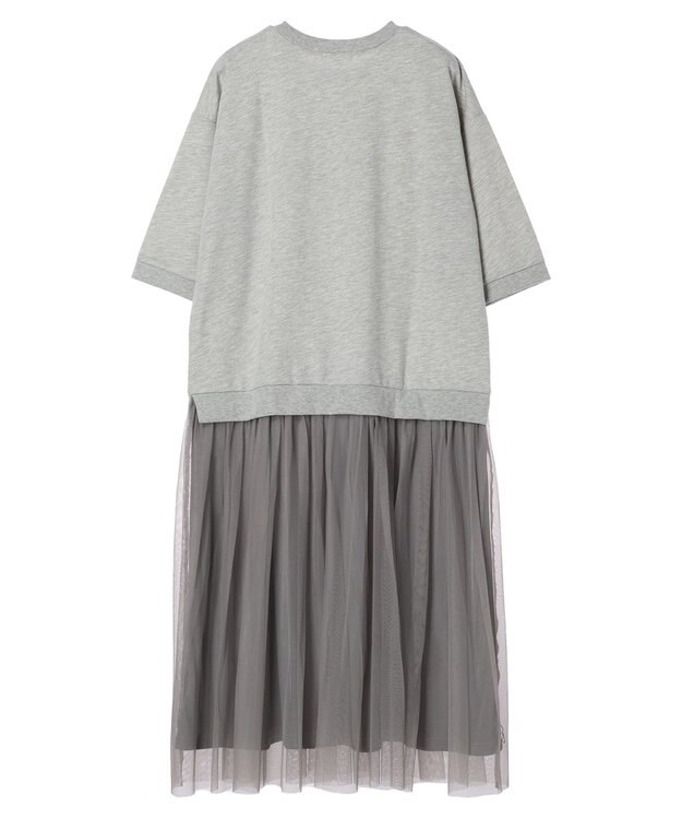 Green Parks ７分袖チュールドッキングロゴワンピース Gray Mixture