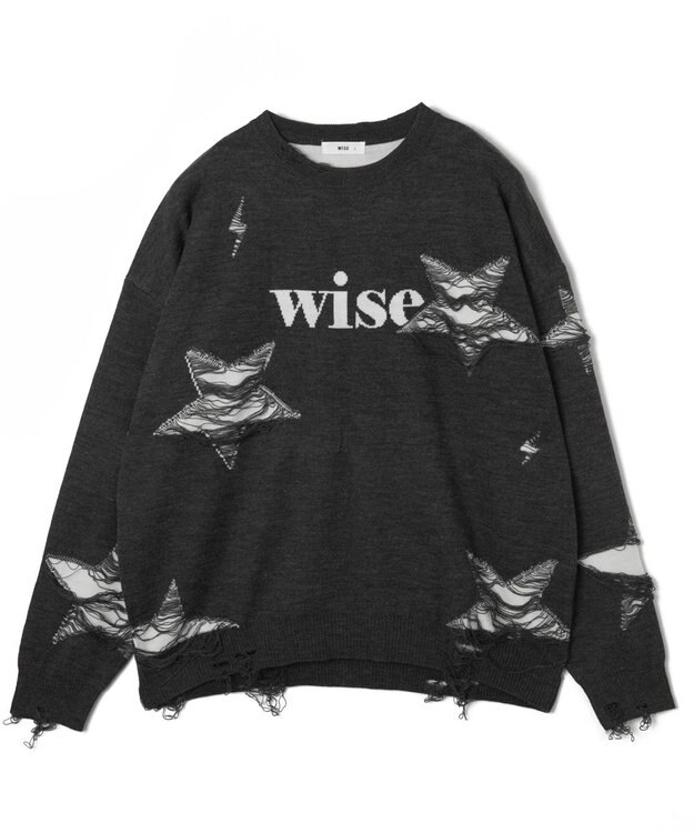 WEGO 【ユニセックス着用ITEM】ダメージジャガードニットプルオーバー スミクロ