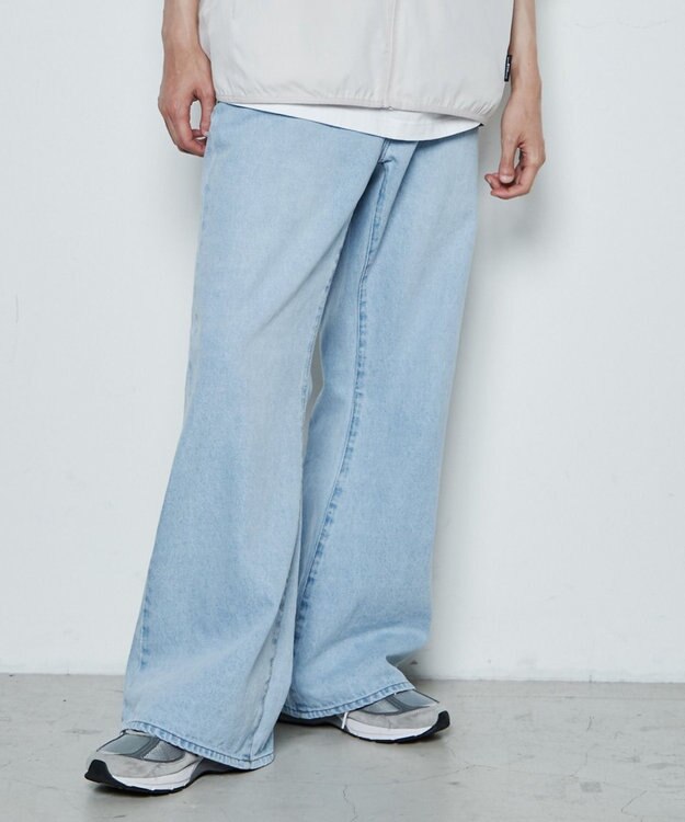 WEGO ルーズフィットフレアパンツ デニム淡色