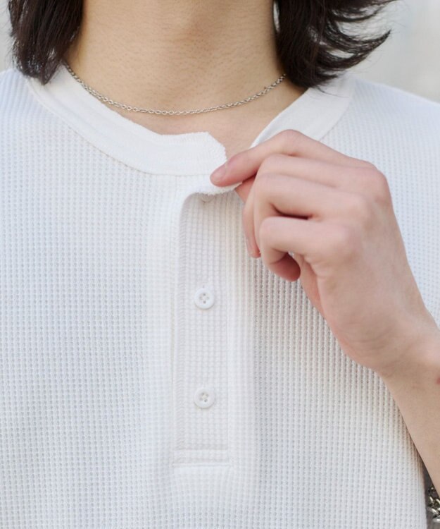 WEGO 【ユニセックス着用ITEM/MLサイズ展開】ワッフルヘンリーネックT（SS） ホワイト