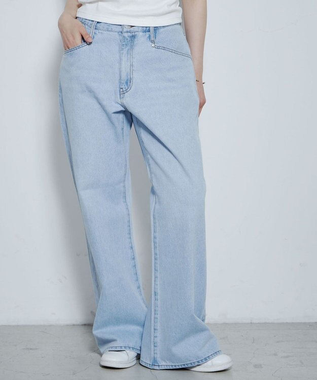 WEGO ルーズフィットフレアパンツ デニム淡色