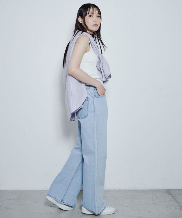 WEGO ルーズフィットフレアパンツ デニム淡色