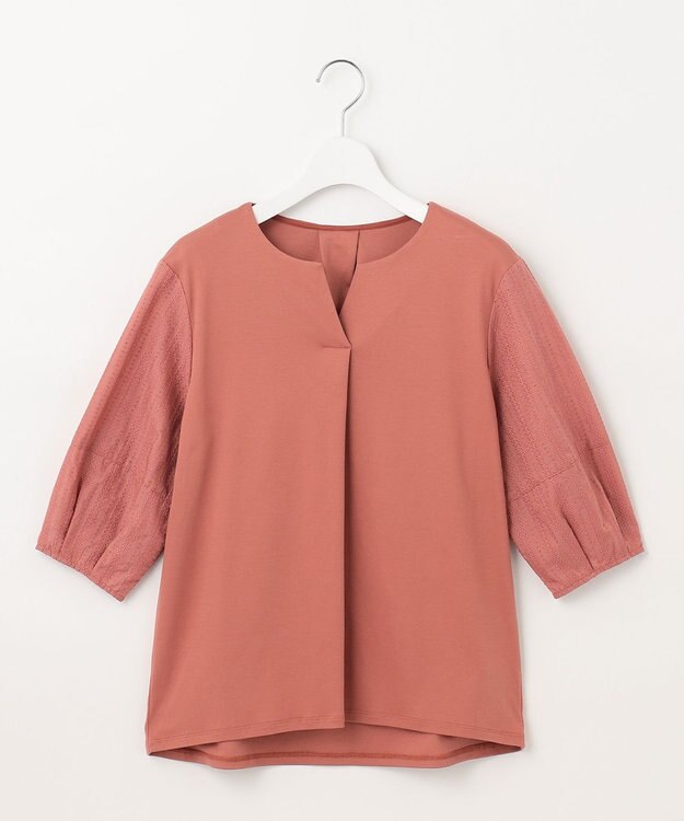 J.PRESS LADIES 【WEB限定カラーあり・接触冷感・UVケア】 スムースジャージー キーネック カットソー ピンク系