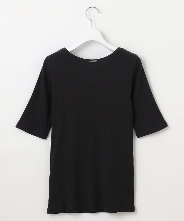 自由区 【洗える】ソフトリブ5分袖 Tシャツ ブラック