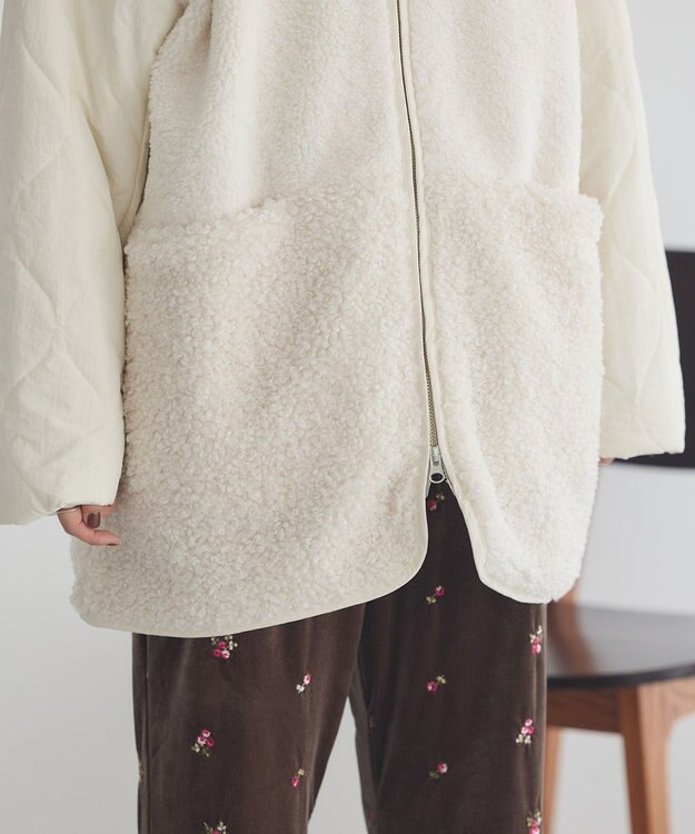 earth music&ecology ボアキルトミドルコート Ivory