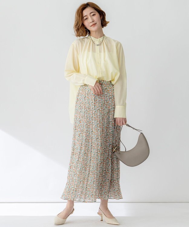 23区 【洗える】シアーコットンシルク ハンカチーフヘム デザイン シャツ ライトイエロー系