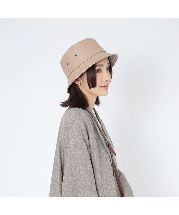 林八百吉商店 un chapeau  エコレザーバケットハット ベージュ