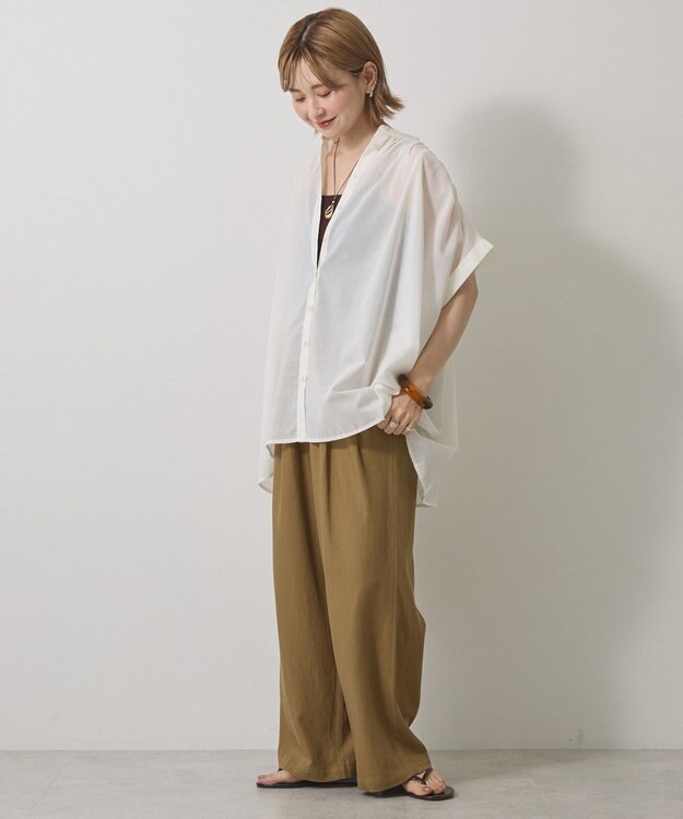 AMERICAN HOLIC イージーケア 接触冷感フレンチスリーブギャザーシャツ Ivory