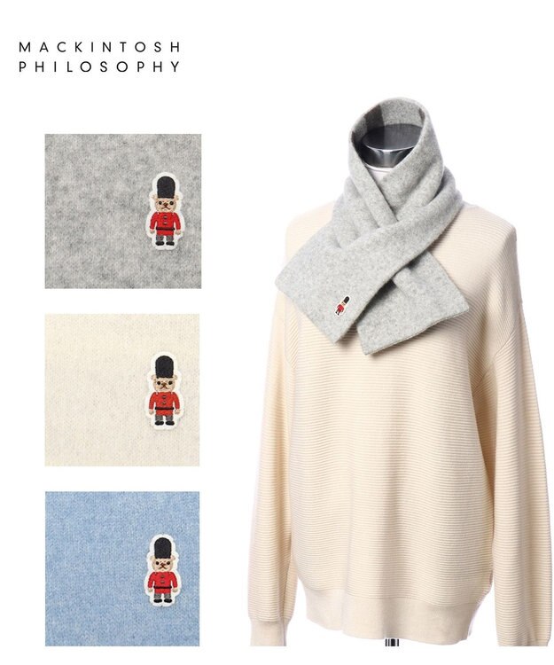 MOONBAT MACKINTOSH PHILOSOPHY 【日本製】バッキンガムベア付きウール100%縮絨プチマフラー グレー