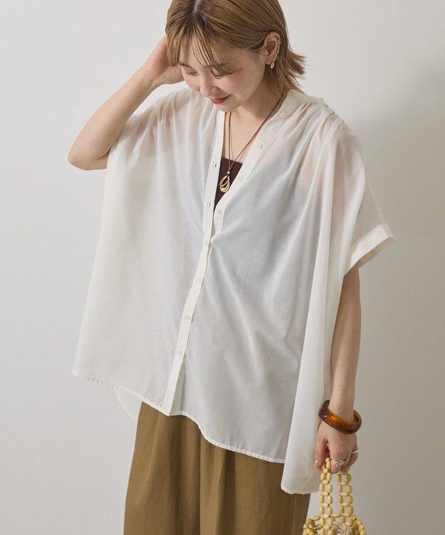 AMERICAN HOLIC イージーケア 接触冷感フレンチスリーブギャザーシャツ Ivory