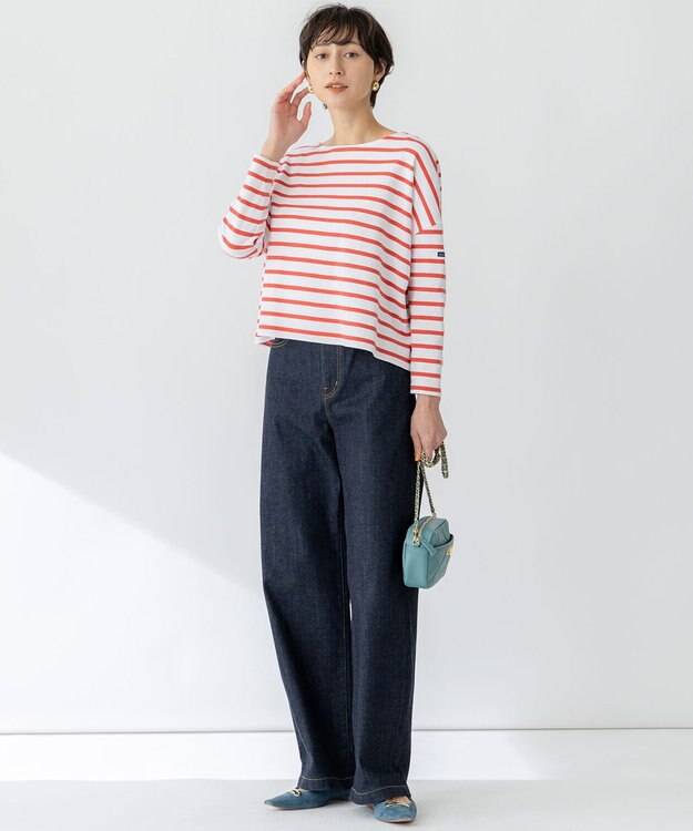 23区 【洗える】Armor-lux スムース クロップド  ボーダー カットソー オフ×トマト