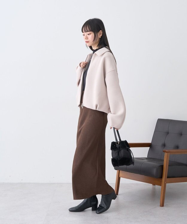 earth music&ecology ダンボールニットZIPブルゾン Pink Beige