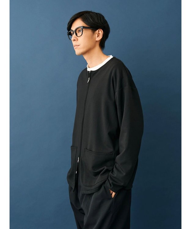 CRAFT STANDARD BOUTIQUE 強撚ポンチラウンドヘムカーディガン Black