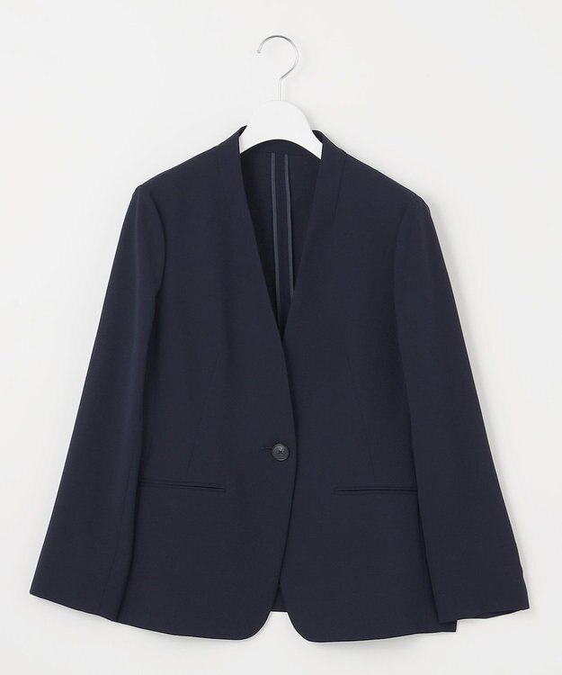 自由区 【セットアップ対応・UVカット・接触冷感・洗える】ライトストレッチノーカラー ジャケット ネイビー