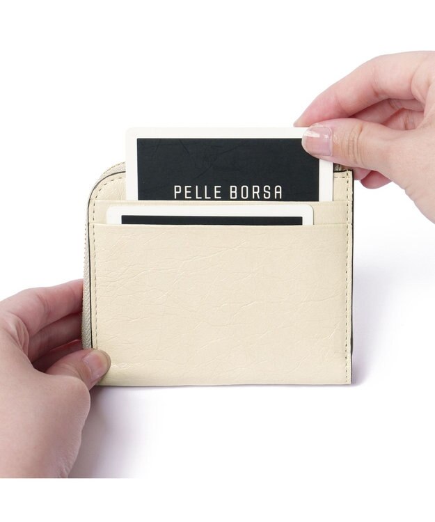 PELLE BORSA L字ファスナーミニ財布 Minato ミナト 3502 アイボリー