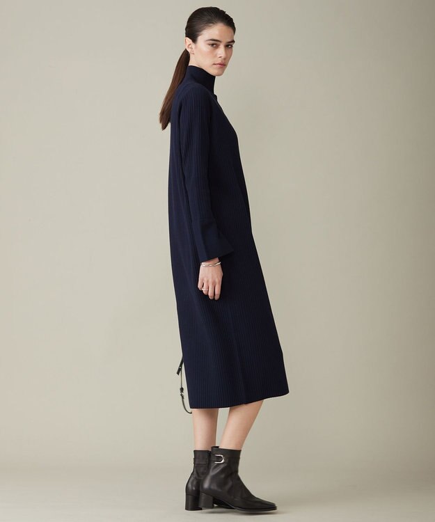ICB L 【洗える】 ヴィスコースリブハイゲージ ニットワンピース ネイビー系