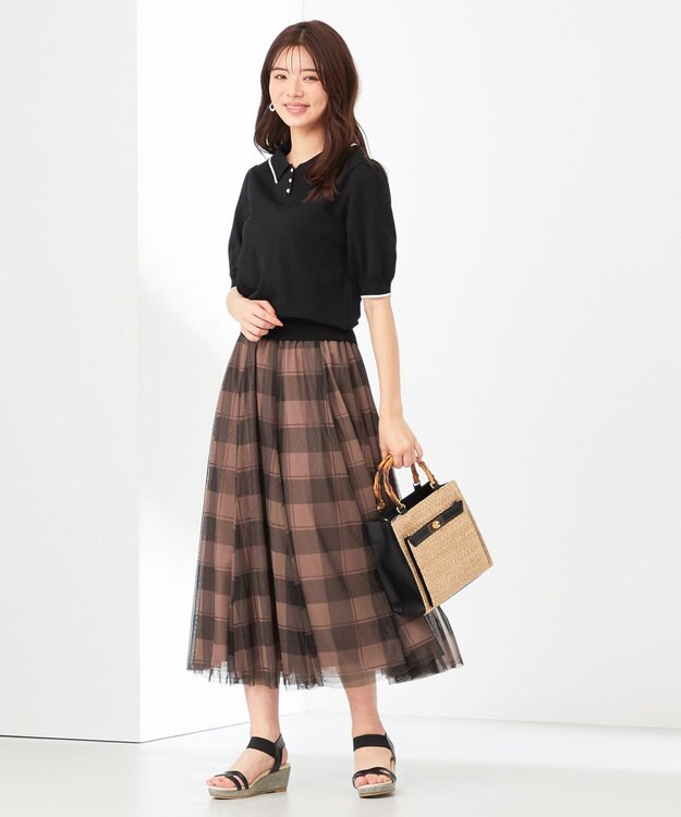 ANY SIS 【美人百花7月号掲載】2WAYチェックチュールリバーシブル スカート モカ系