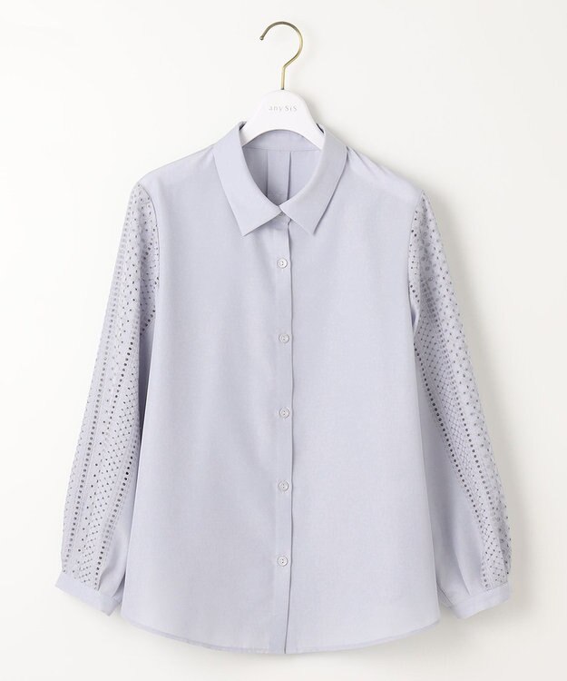ANY SIS 【洗える】エンブロイダリースリーブ ブラウス ライトブルー