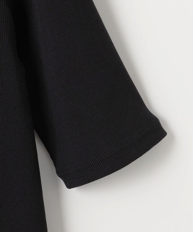 自由区 【洗える】ソフトリブ5分袖 Tシャツ ブラック