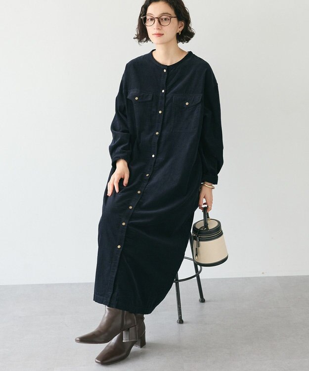 CRAFT STANDARD BOUTIQUE コーデュロイシャツワンピース Black