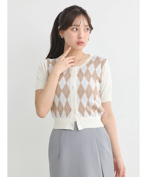 earth music&ecology ＳＥＴ２点アーガイルカーディガン×タンク Beige