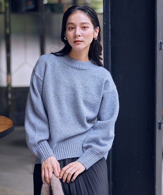 ANY スパンコールニット ライトブルー