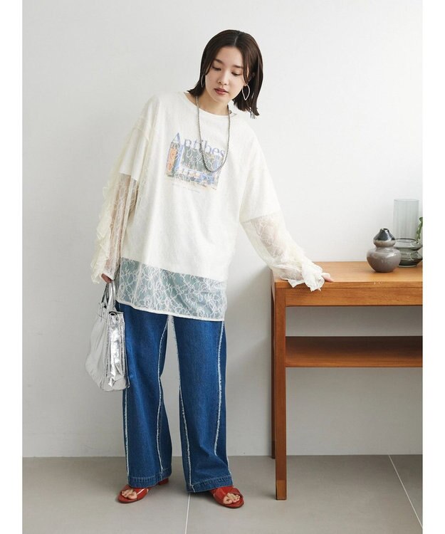 Green Parks ・ＡＮＤ　ＳＥＡＲＣＨ　レーシーラッフルスリーブチュニック Ivory