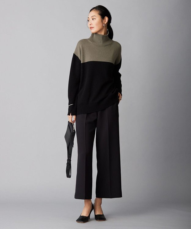 ICB 【洗える】トリプルクロスツイル ワイドパンツ ブラック系