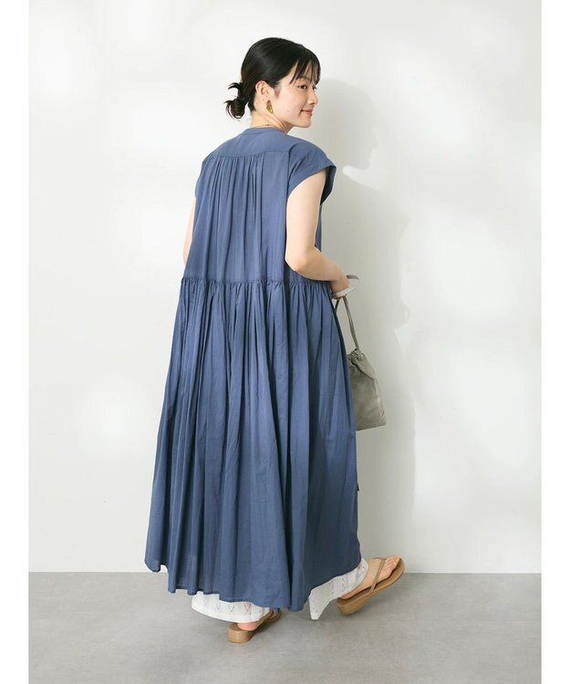 CRAFT STANDARD BOUTIQUE インド綿フレンチスリーブワンピース Blue