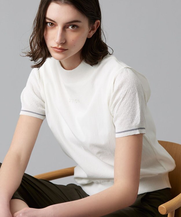 23区GOLF 【23Fondation/WOMEN】レイヤード風 コンビモックネック ホワイト系