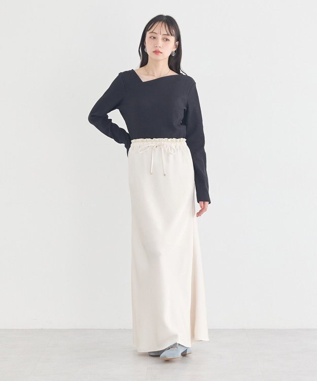 earth music&ecology アシメネックリブプルオーバー Black