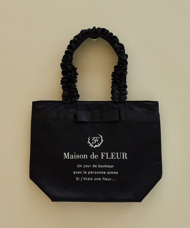 Maison de FLEUR ブランドロゴフリルハンドルトートMバッグ Black