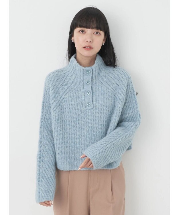 earth music&ecology フワフワＭＩＸハイネックショートニット Light Blue