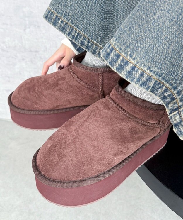 WEGO 【25年秋冬新作/あったかブーツ】厚底ムートンタッチブーツ ブラウン