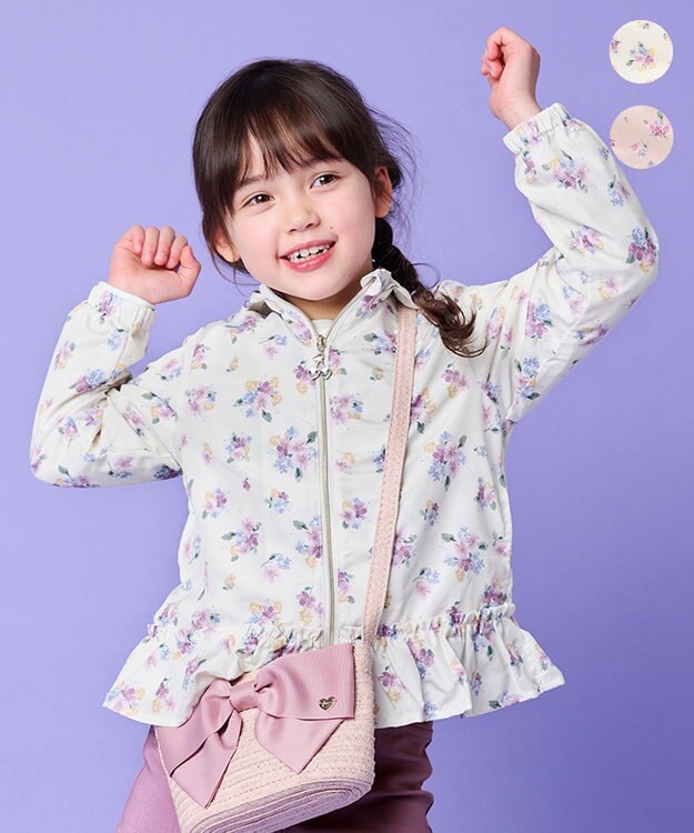 ANY KIDS フード取り外し 総柄 ブルゾン オフホワイト系花柄