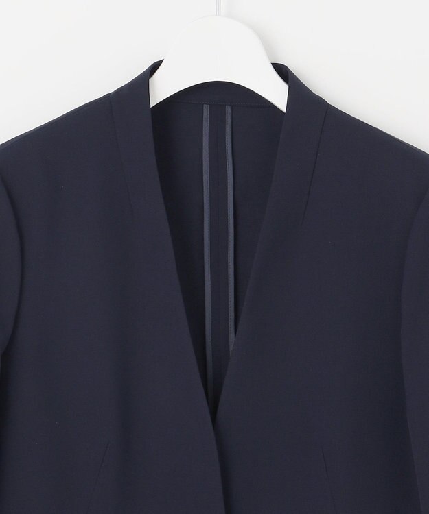 自由区 【セットアップ対応・UVカット・接触冷感・洗える】ライトストレッチノーカラー ジャケット ネイビー